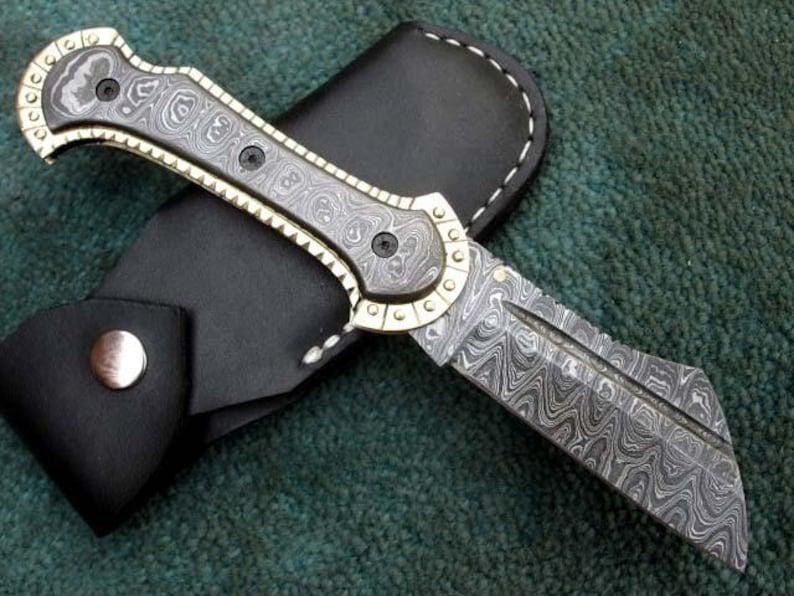Handmade  Folding Knife - Damascus Steel Pocket Knife - Personalized Gift