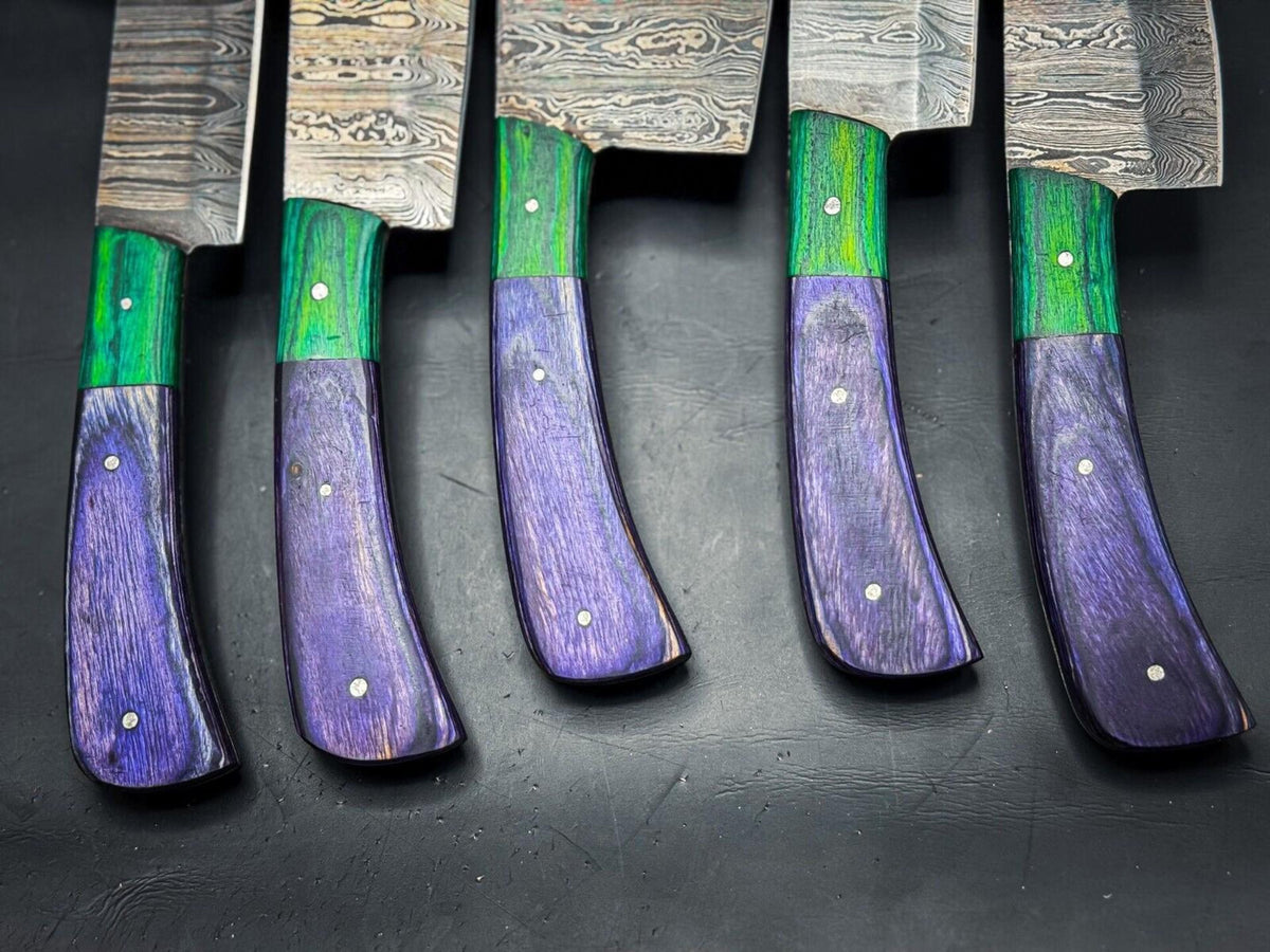 Custom Handmade Damascus Chef & Hunting Knife | damascus Steel Blade 5’ piece