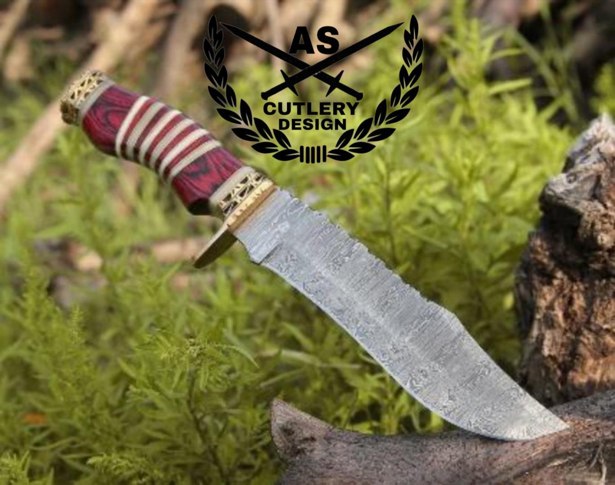 Custom handmade stream bowie knife with pakkawood & bone handle