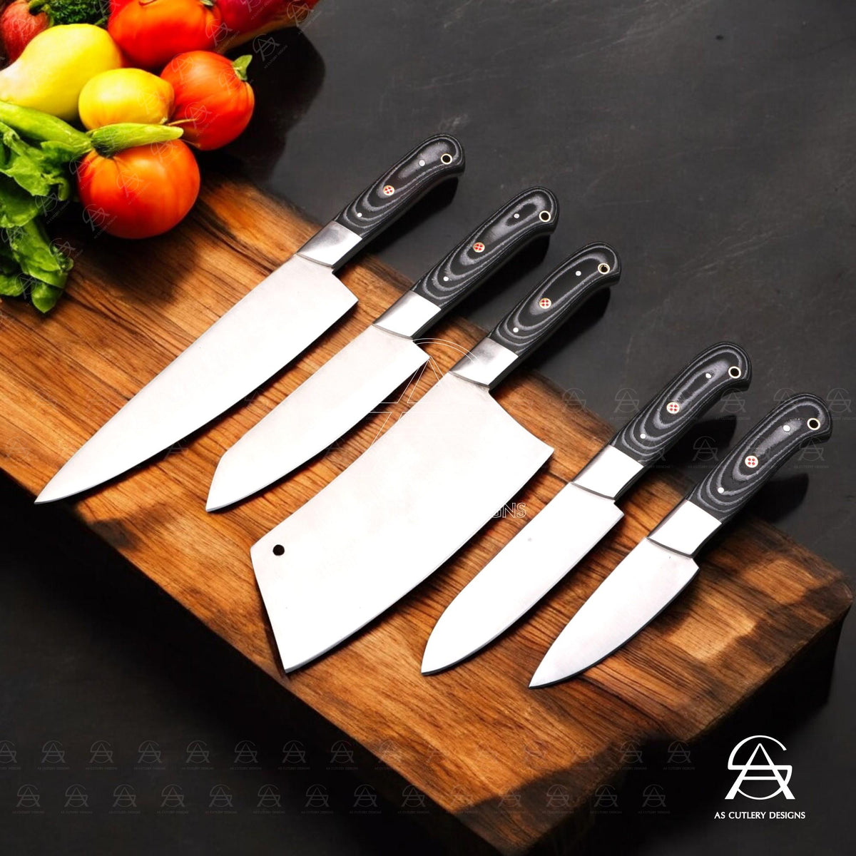 Hand-Forged Chef Knife Set | J2 Steel, G10 Micarta Handles, Leather Sheath