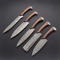 Custom Handmade 5pcs Damascus Kitchen Knife Set | Forged Chef Collection