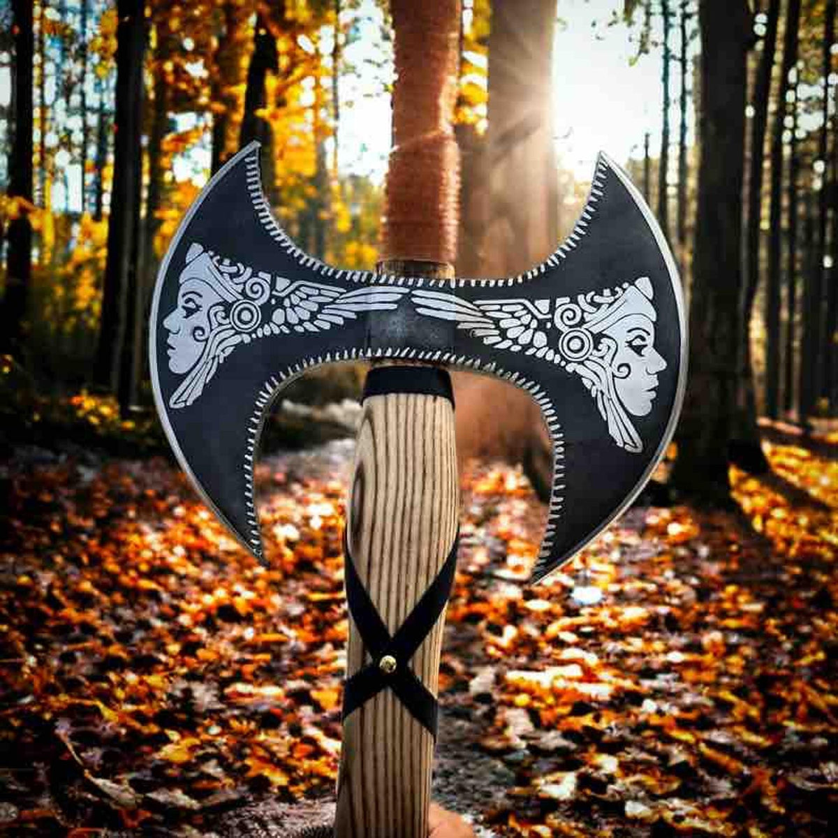 Double Headed Viking Axe , Battle Ready Axe , Handmade Valhalla Axe , Camping Axe . best Axe For Outdoors,Christmas Gift 22”