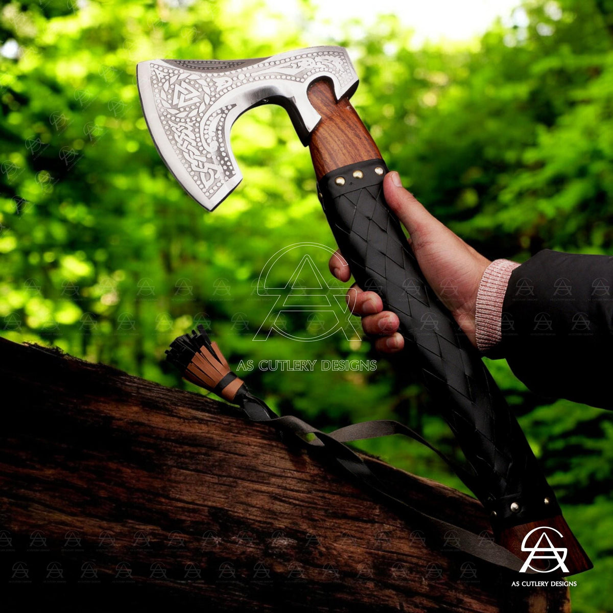 Hand-Forged Viking Axe | 17.5" High Carbon Steel Head | Rosewood Handle with Leather Sheath