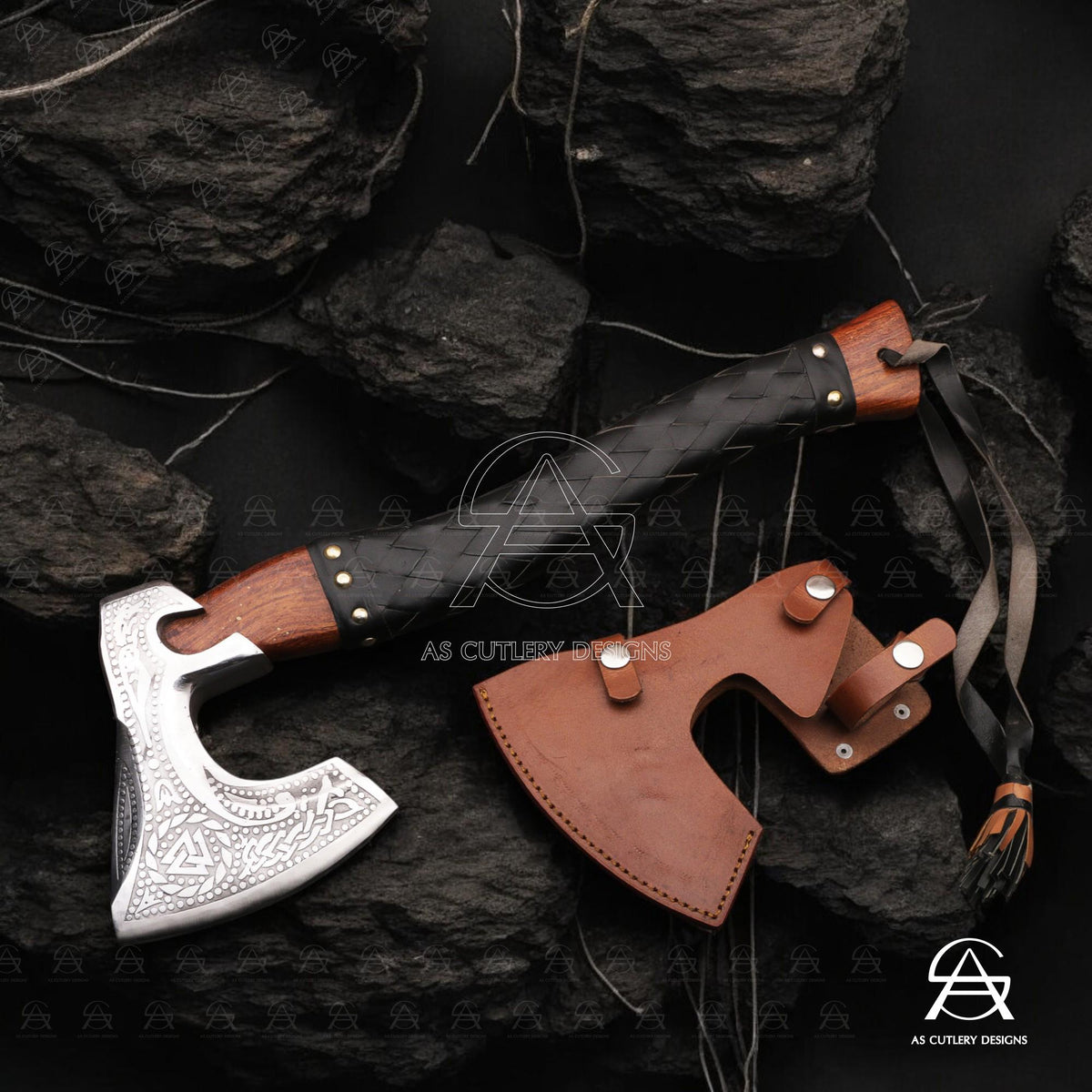 Hand-Forged Viking Axe | 17.5" High Carbon Steel Head | Rosewood Handle with Leather Sheath
