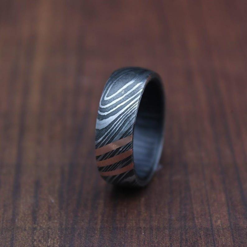 Handmade Damascus Steel Wedding Ring:Christmas gift,birthday gift