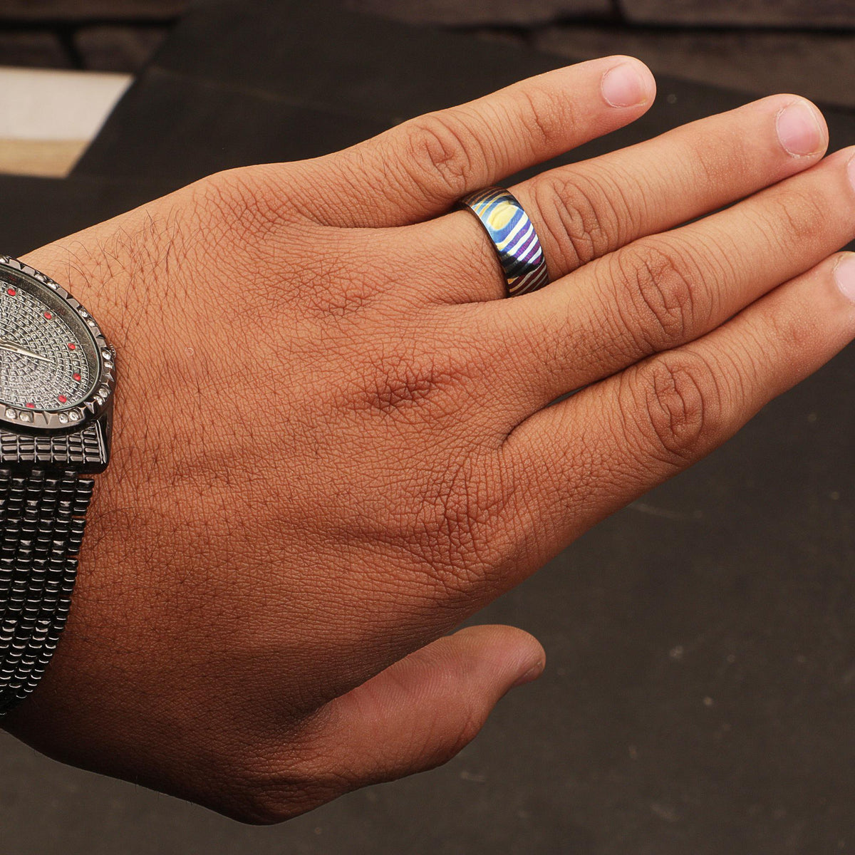 Customized Timascus Ring Mens Engagement Band For Him Titanium Wedding