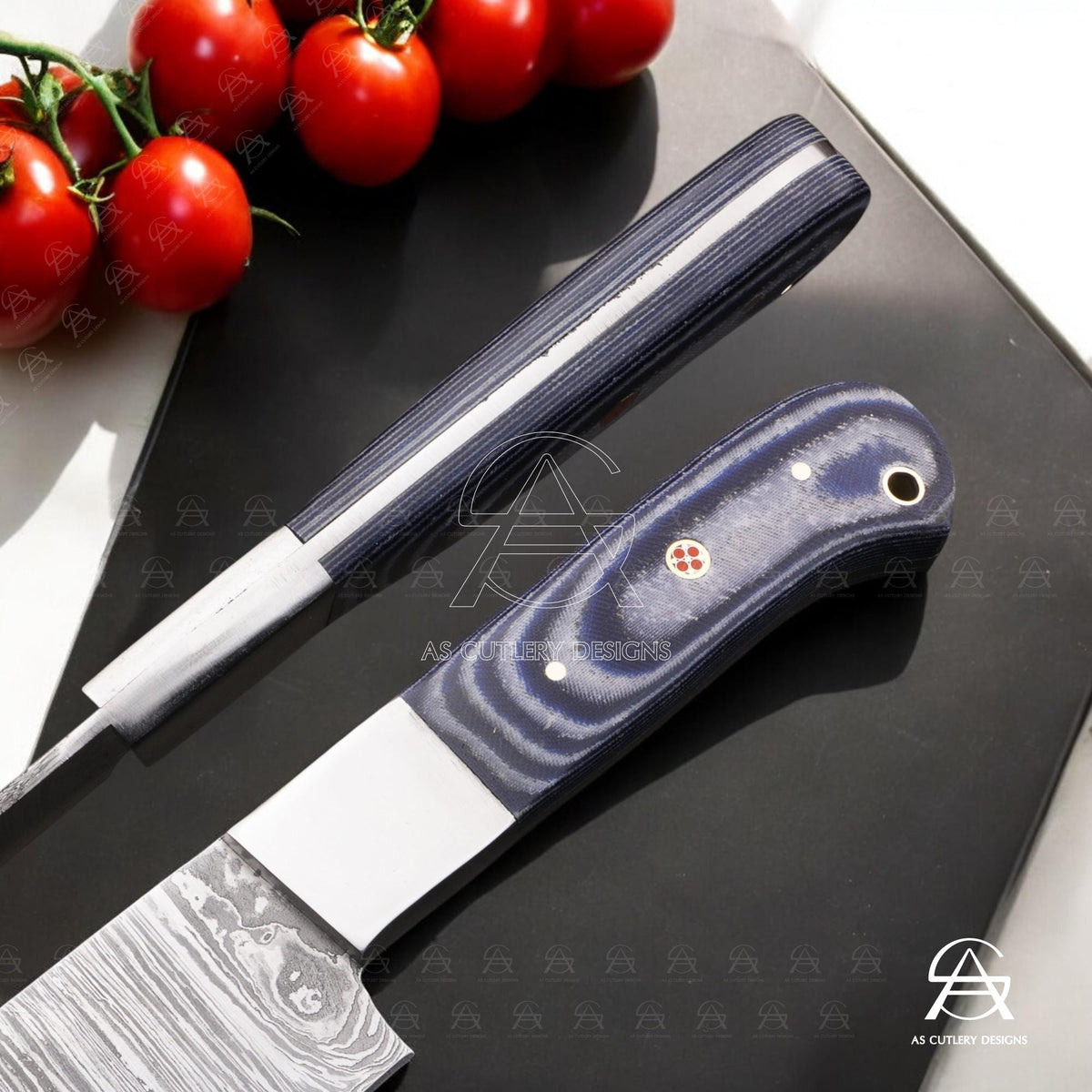 Hand-Forged Damascus Steel Chef Knife Set | G10 Micarta Handle, Leather Sheath