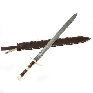 Bastard Sword- High Carbon Damascus Steel Sword- 37"- Longsword With leather sheath