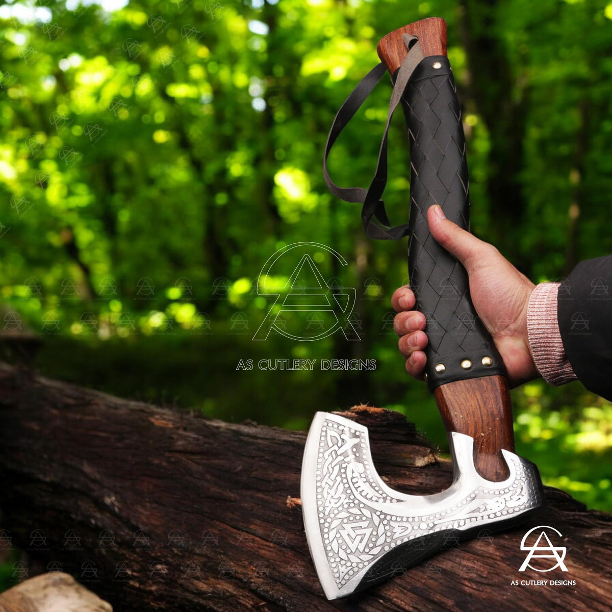 Hand-Forged Viking Axe | 17.5" High Carbon Steel Head | Rosewood Handle with Leather Sheath
