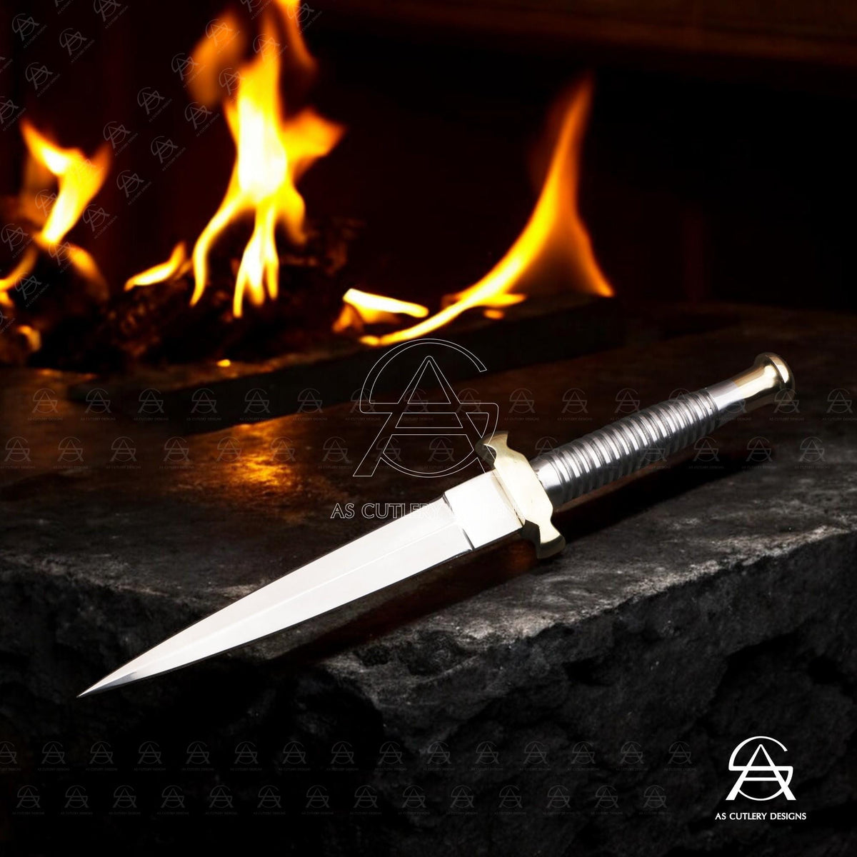 Hand-Forged D2 Steel Needle Dagger Knife | Brass Guard & Pommel | Stainless Steel Handle | Leather sheath