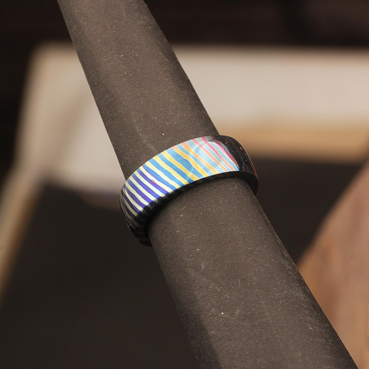 Customized Timascus Titanium Handmade Mens Engagement Ring Grooved Wedding Band