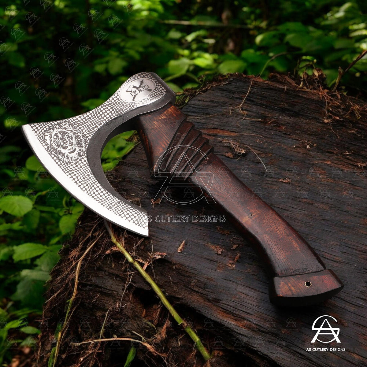 Hand-Forged Pizza Axe | 12" High Carbon Steel Blade | Carved Rosewood Handle with Leather Sheath
