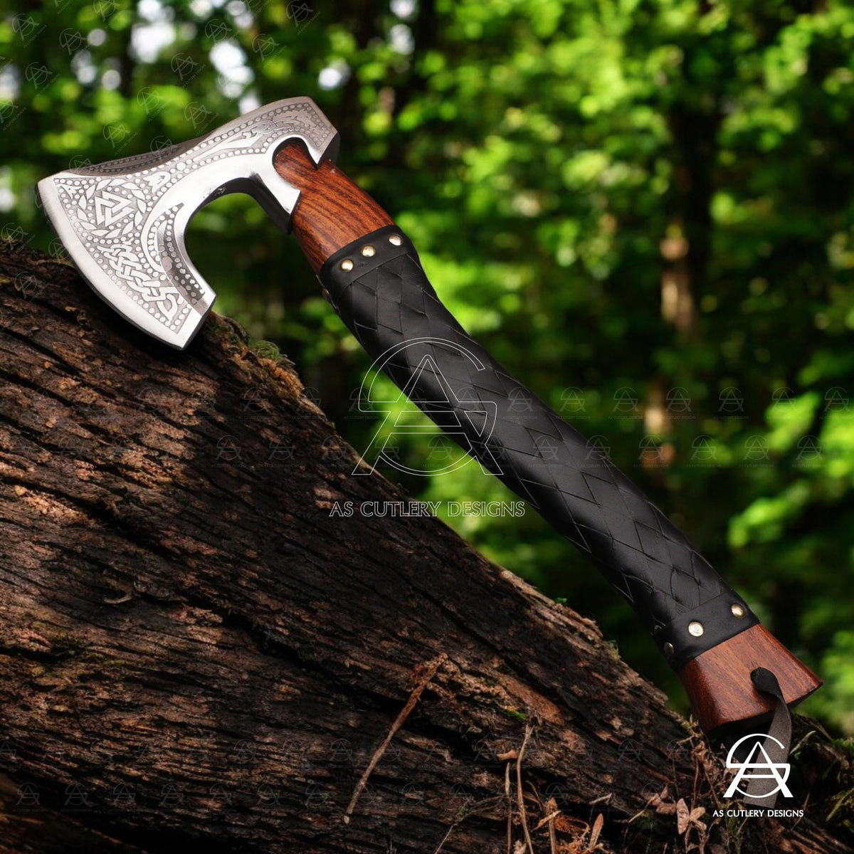 Hand-Forged Viking Axe | 17.5" High Carbon Steel Head | Rosewood Handle with Leather Sheath