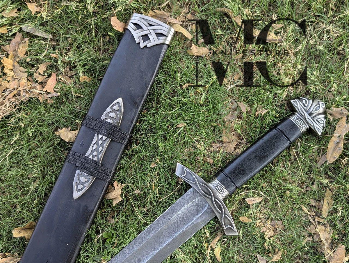 Handmade Damascus Steel Medieval Sword | Collectible Replica with Scabbard 37”