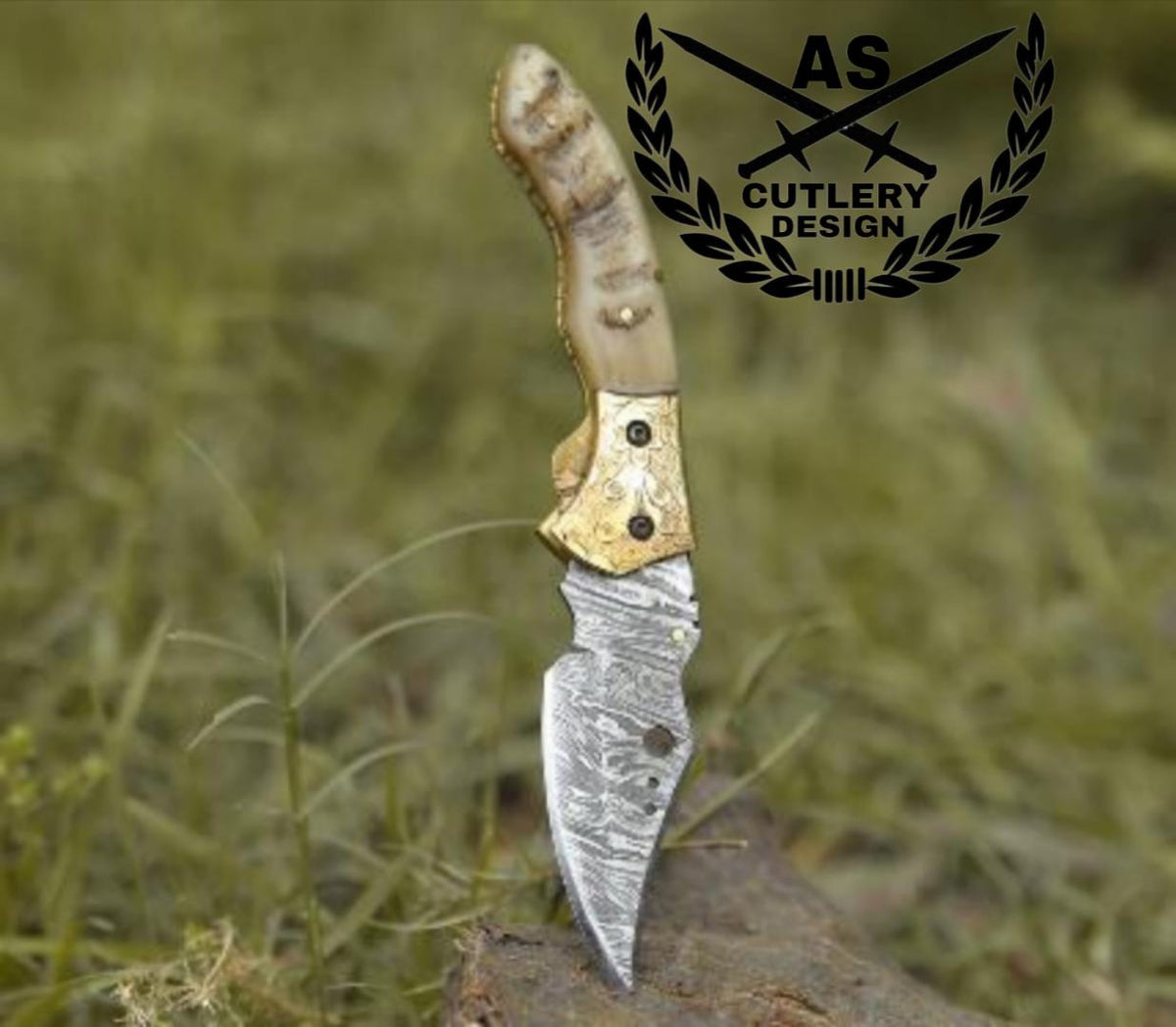 Custom handmade pocket folder with ram horn handle