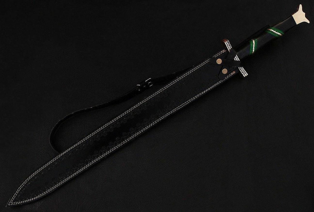 Custom handmade damascus sword steel 32”with leather sheath