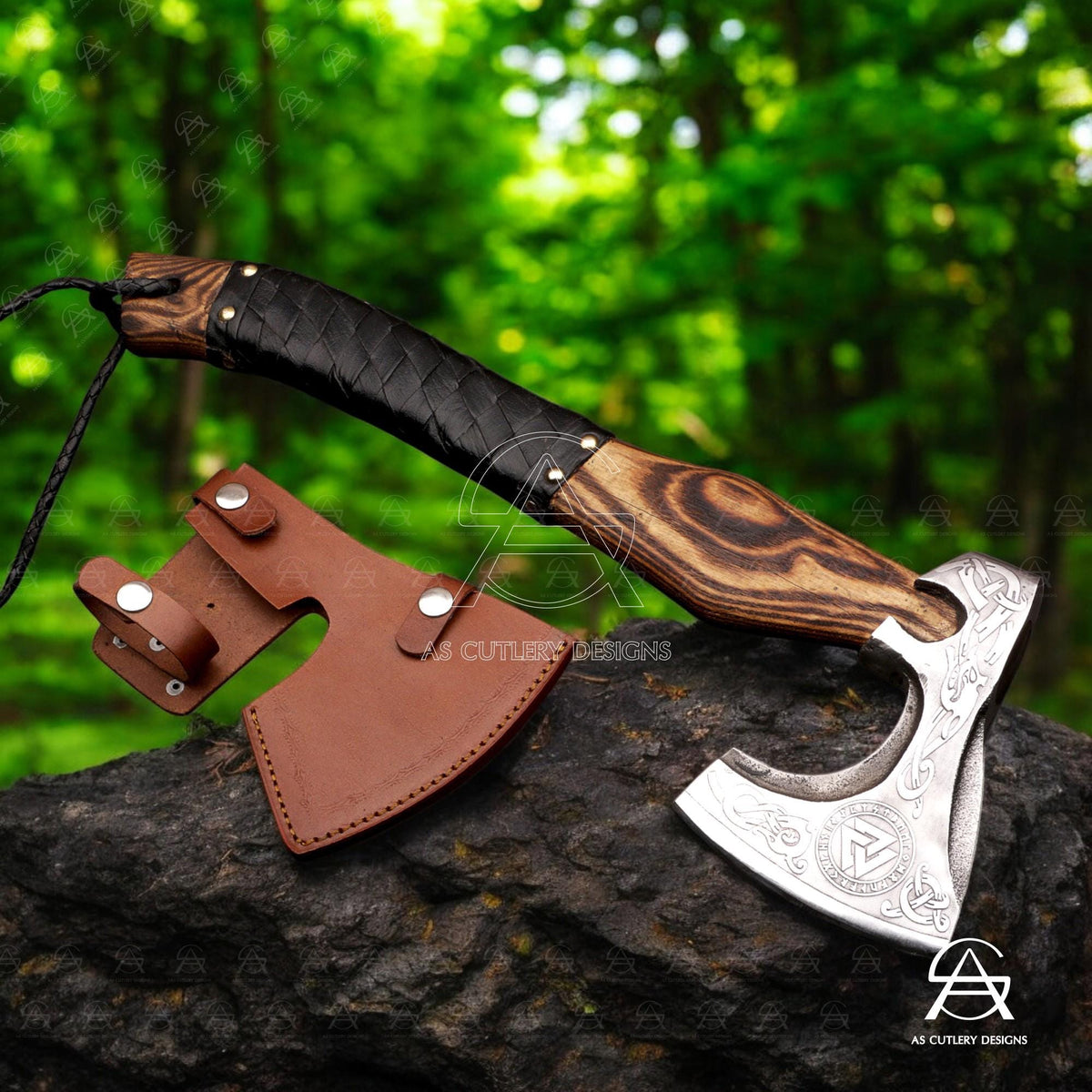 Hand Forged Viking Axe 18” High Carbon Steel Ash Wood Handle with Leather Sheath