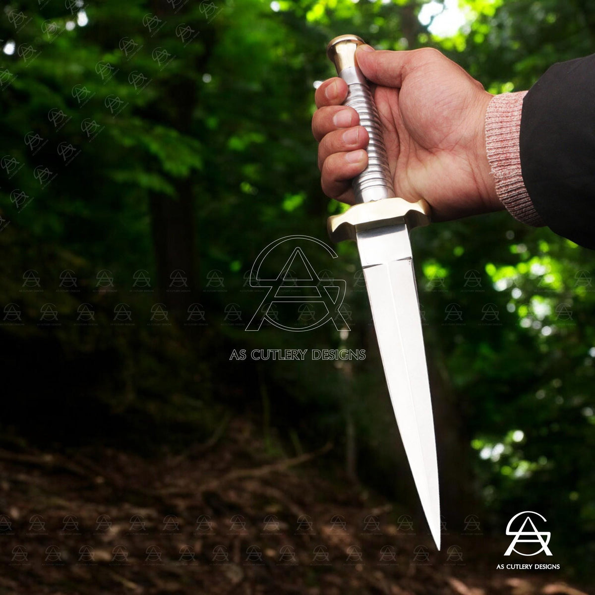 Hand-Forged D2 Steel Needle Dagger Knife | Brass Guard & Pommel | Stainless Steel Handle | Leather sheath