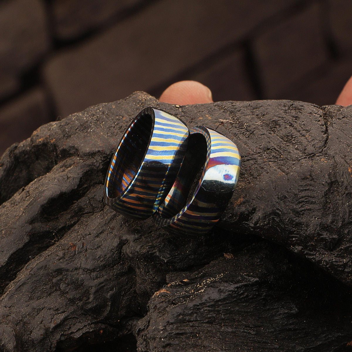 Handmade Steel Inlay timascus Couple Wedding Ring Set engagement anniversary