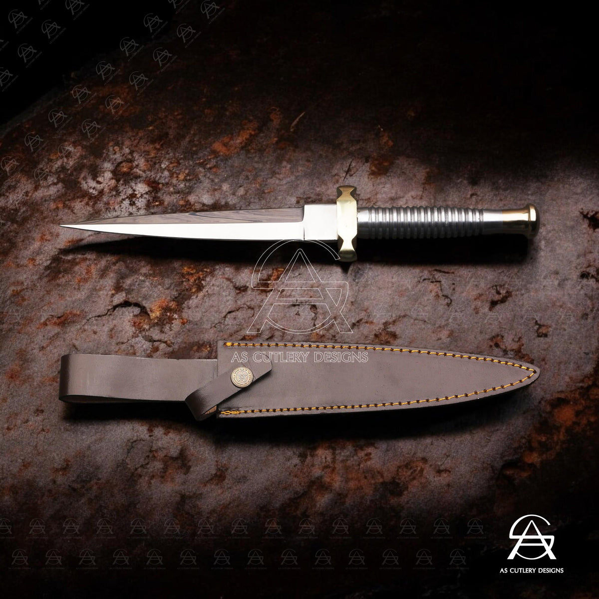 Hand-Forged D2 Steel Needle Dagger Knife | Brass Guard & Pommel | Stainless Steel Handle | Leather sheath