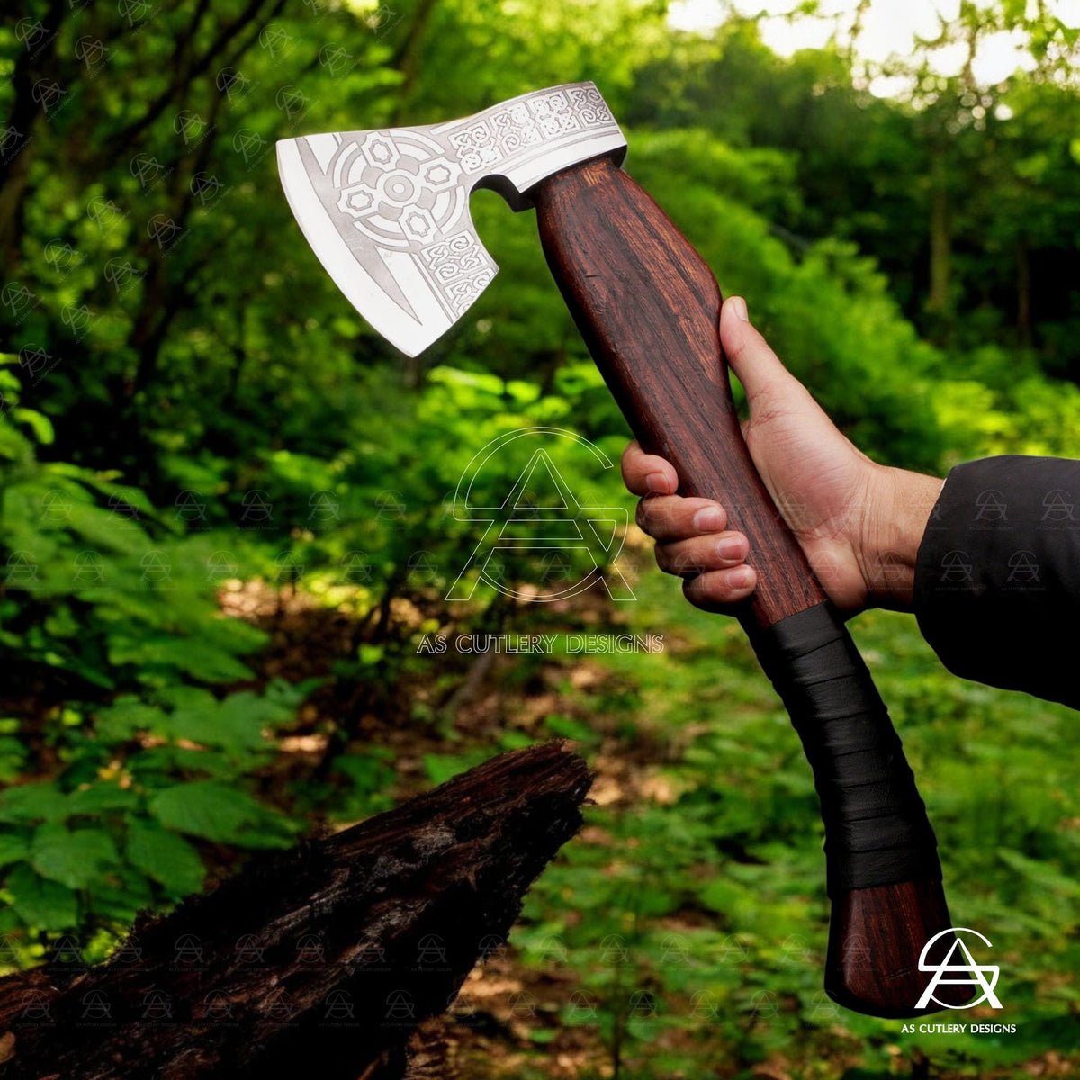 Hand-Forged Viking Axe | 17.5" High Carbon Steel | Rosewood Handle with Leather Sheath