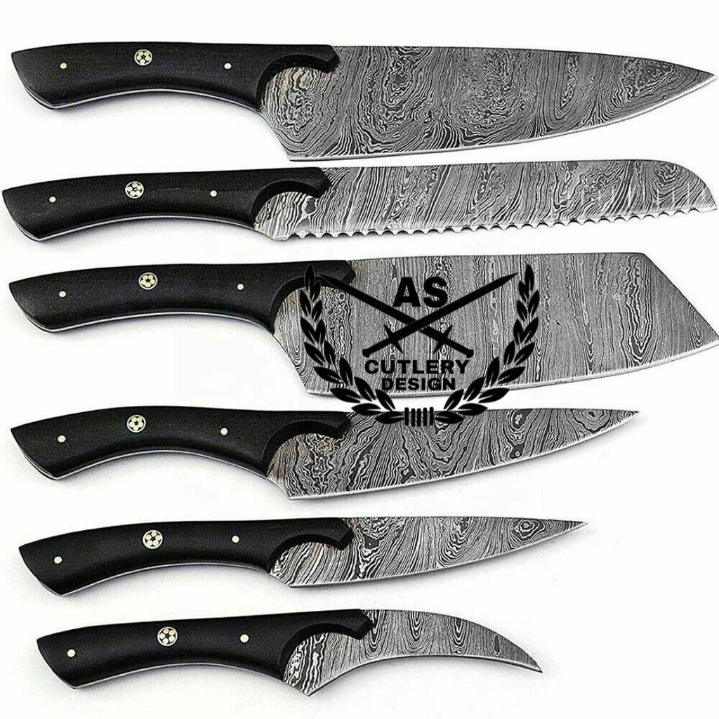 Custom hand made forged damascus steel/chef knives set 6 pcs
