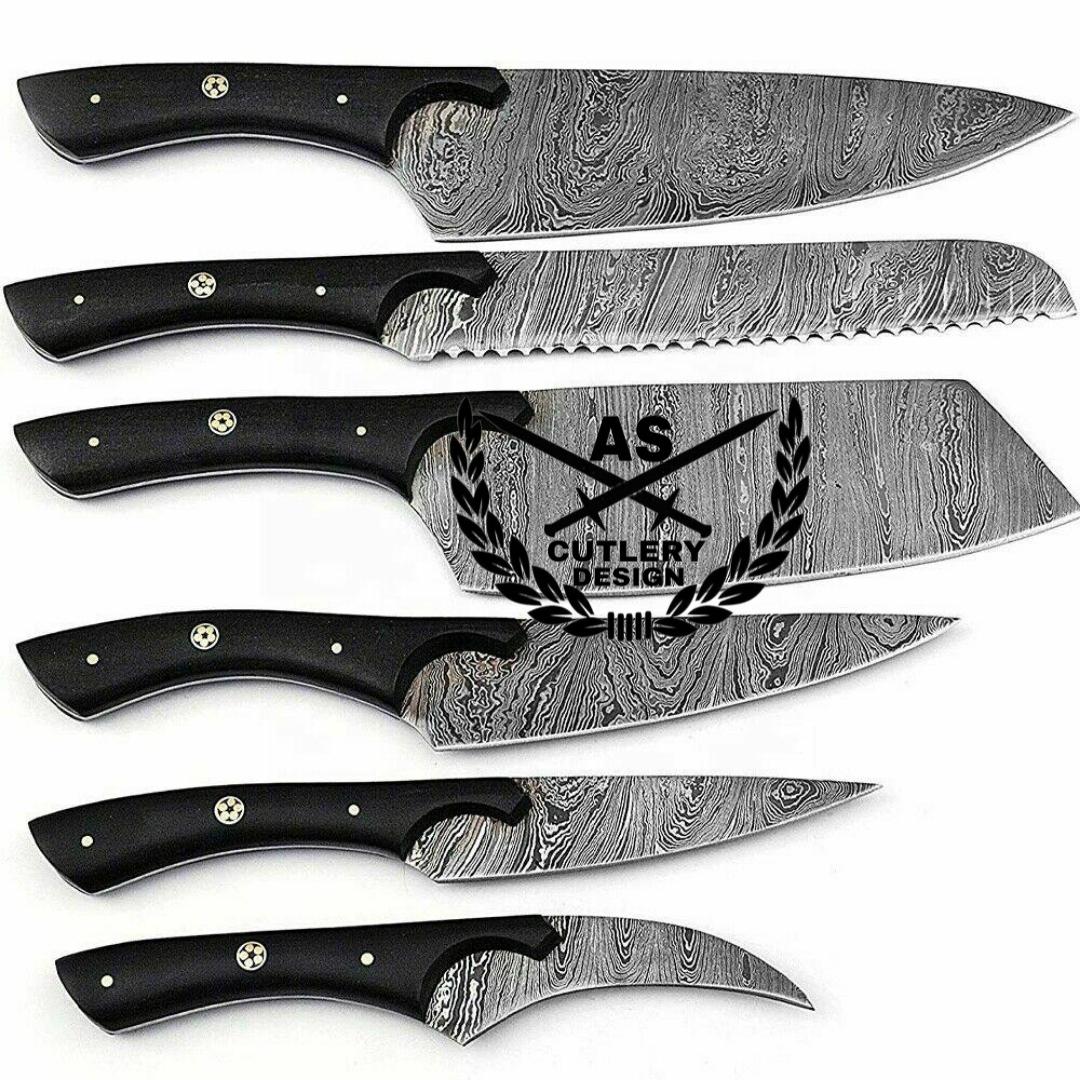 Custom hand made forged damascus steel/chef knives set 6 pcs