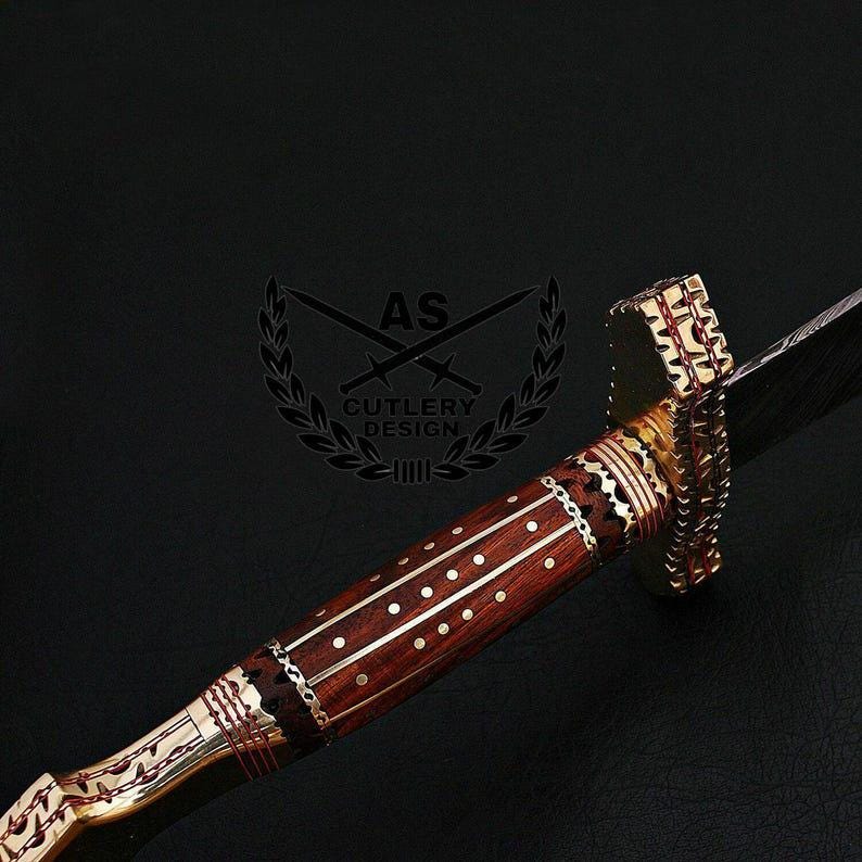 Custom handmade damascus hunting sword 24.25" with leather sheath