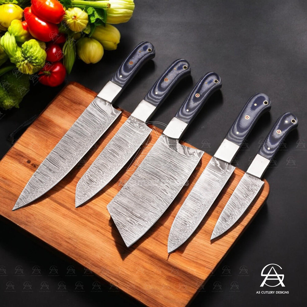Hand-Forged Damascus Steel Chef Knife Set | G10 Micarta Handle, Leather Sheath