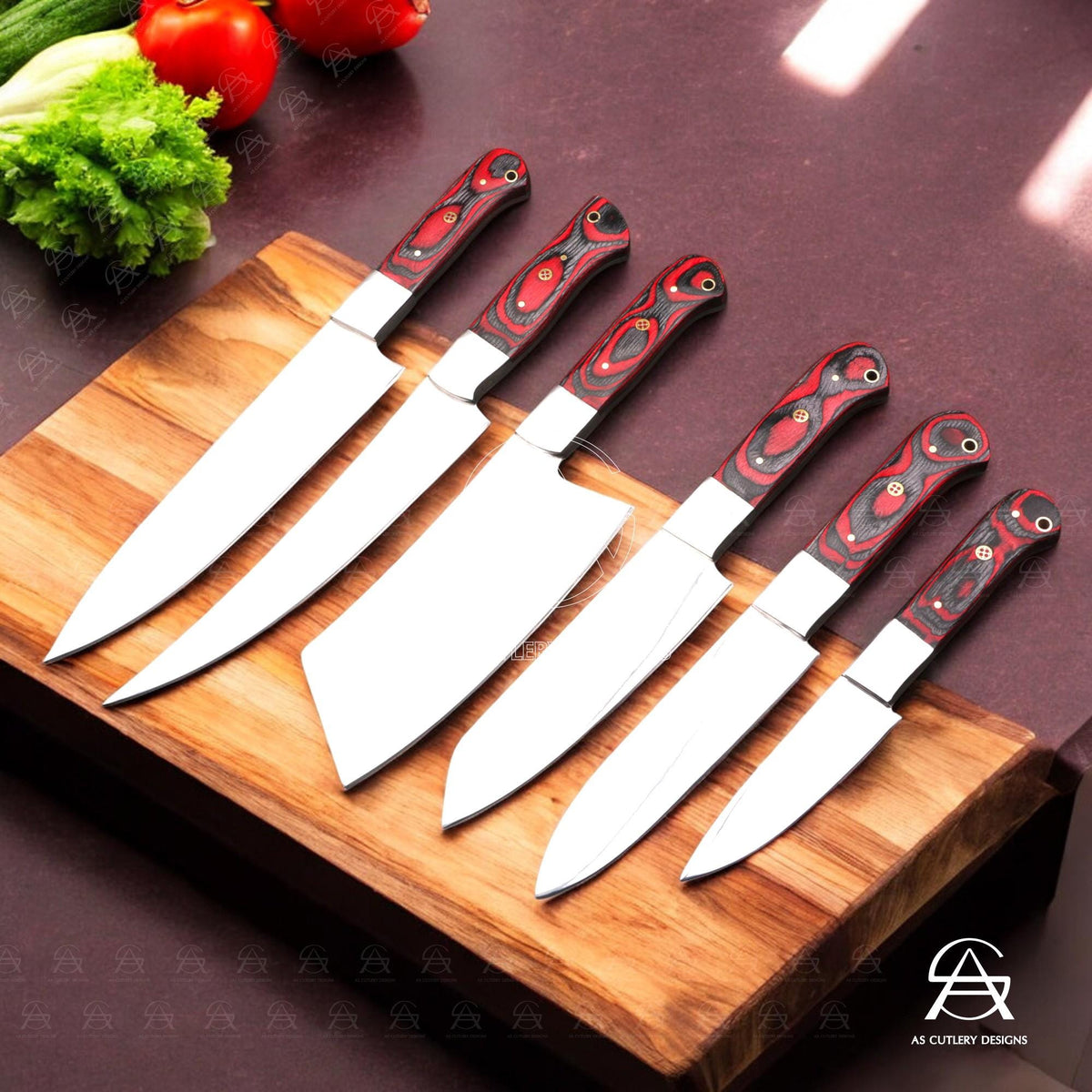 Hand-Forged Chef Knife Set | J2 Stainless Steel, Pakka Wood Handles