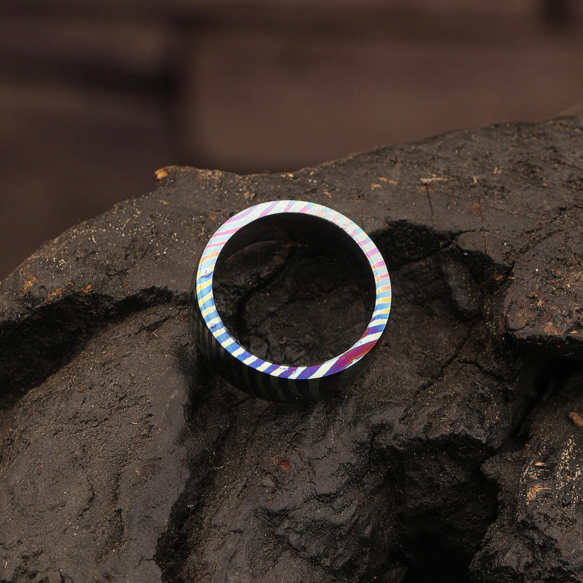 Customized Timascus Titanium Handmade Mens Engagement Ring Grooved Wedding Band