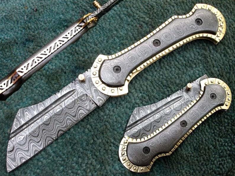Handmade  Folding Knife - Damascus Steel Pocket Knife - Personalized Gift
