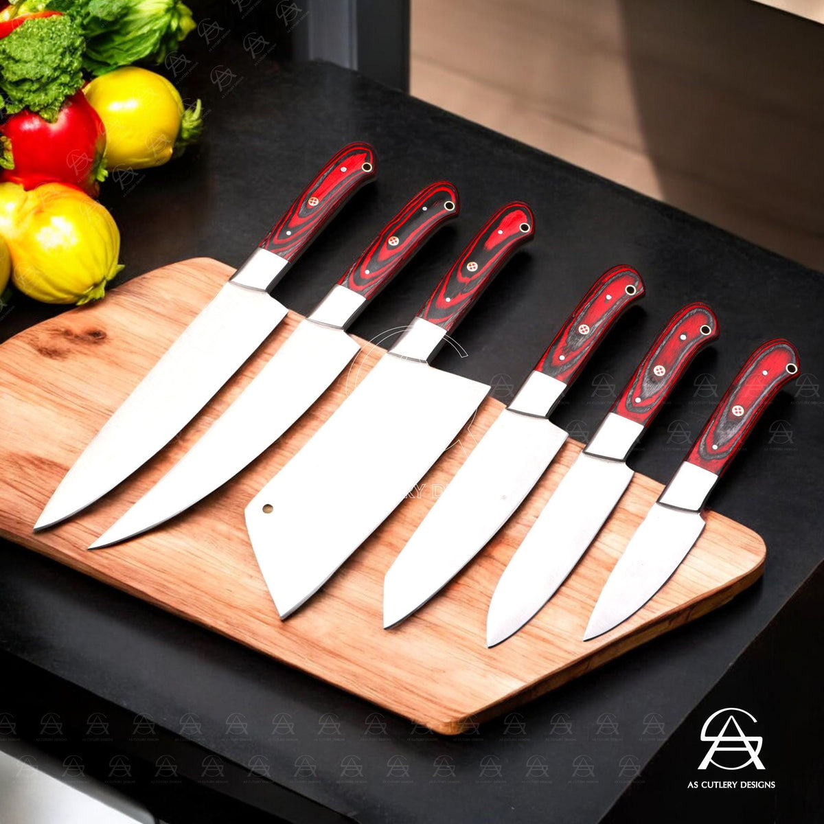 Hand-Forged Chef Knife Set | J2 Stainless Steel, Pakka Wood Handles