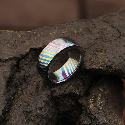 Customized Timascus Titanium Handmade Mens Engagement Ring Grooved Wedding Band