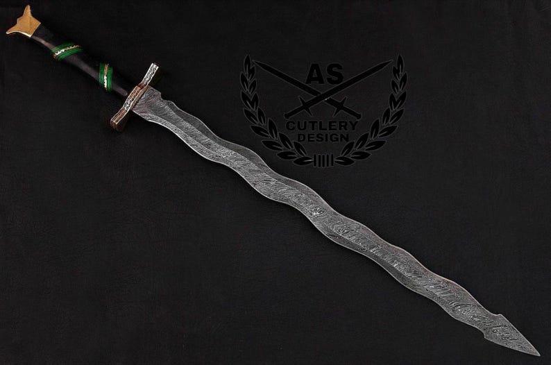 Custom handmade damascus steel sword 30” with leather sheath