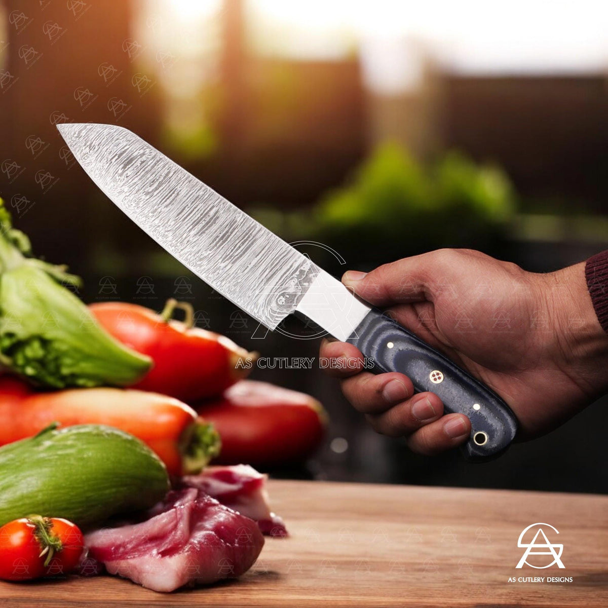 Hand-Forged Damascus Steel Chef Knife Set | G10 Micarta Handle, Leather Sheath