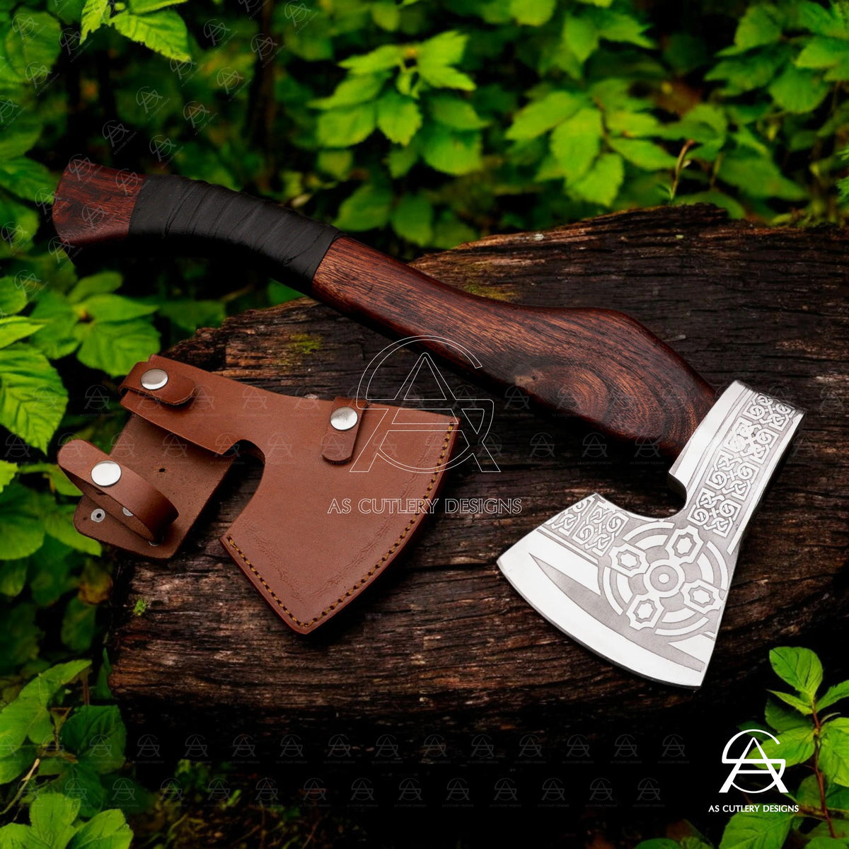 Hand-Forged Viking Axe | 17.5" High Carbon Steel | Rosewood Handle with Leather Sheath