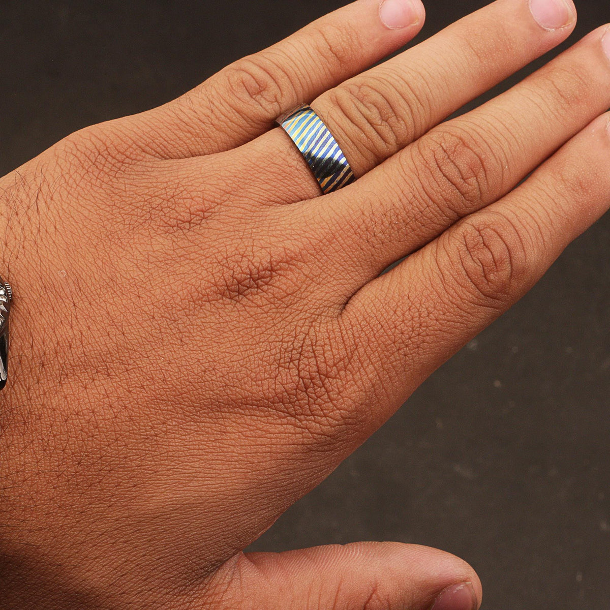 Customized Timascus Titanium Handmade Mens Engagement Ring Grooved Wedding Band