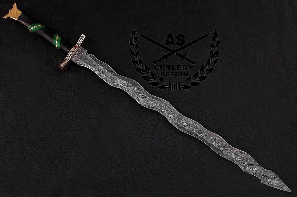 Custom handmade damascus steel sword 30” with leather sheath