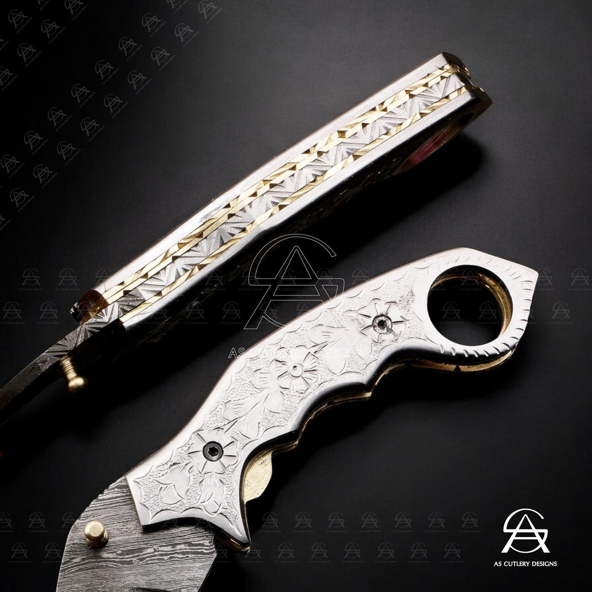 Hand-Forged Damascus Steel Karambit Knife | Engraved Handle, Leather Sheath