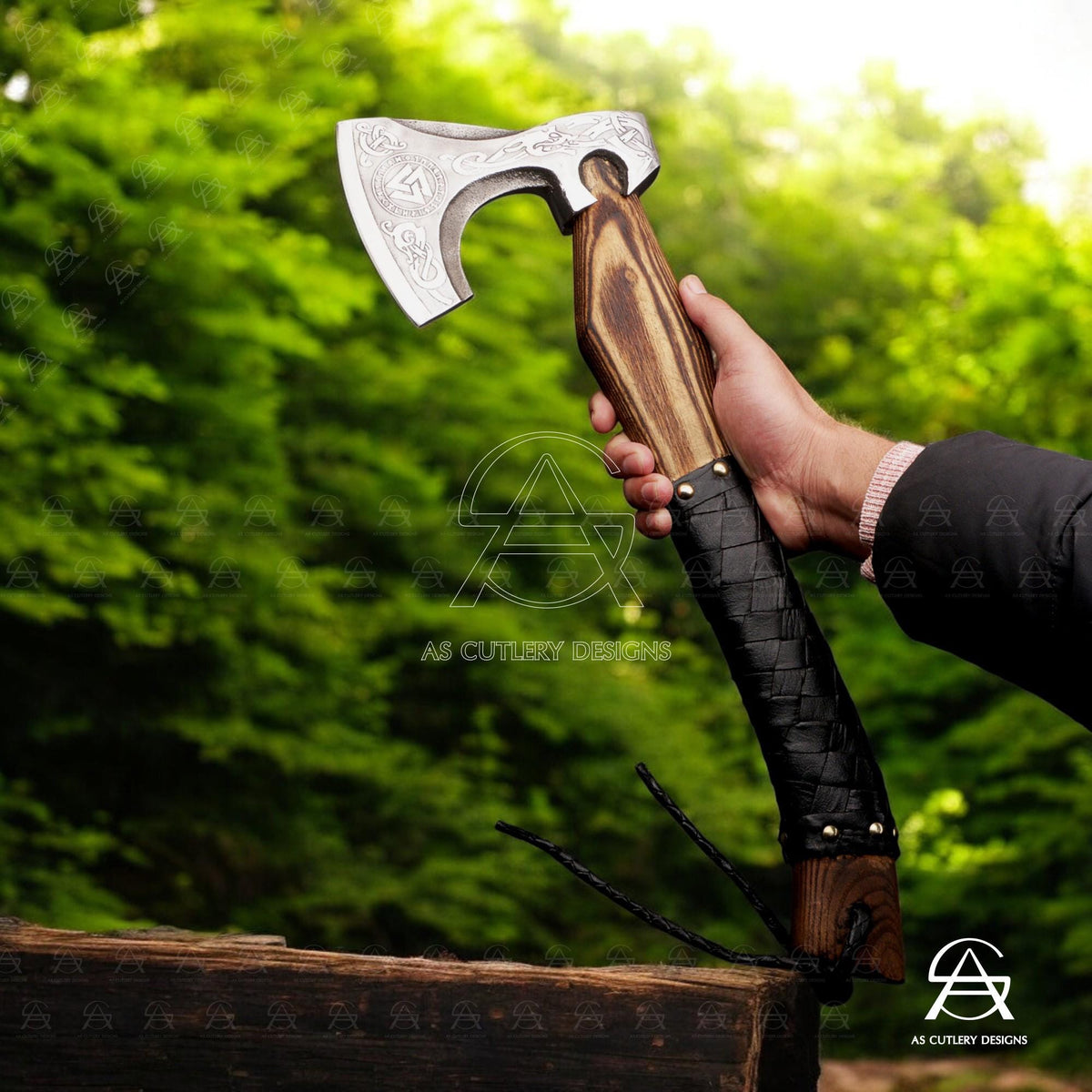 Hand Forged Viking Axe 18” High Carbon Steel Ash Wood Handle with Leather Sheath