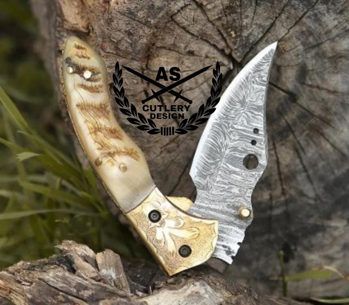 Custom handmade pocket folder with ram horn handle