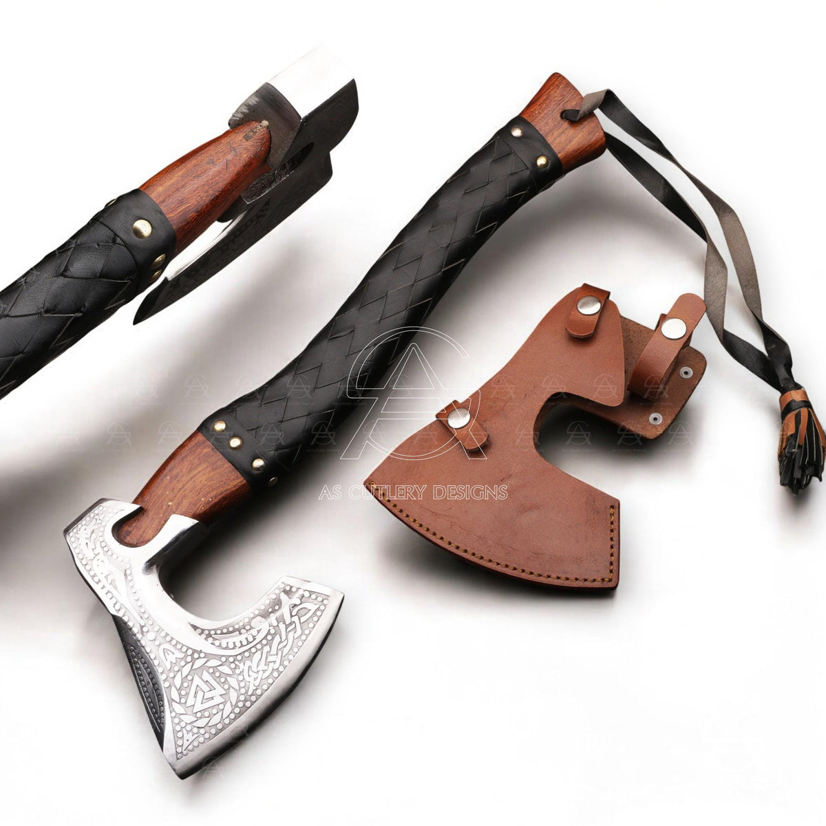 Hand-Forged Viking Axe | 17.5" High Carbon Steel Head | Rosewood Handle with Leather Sheath